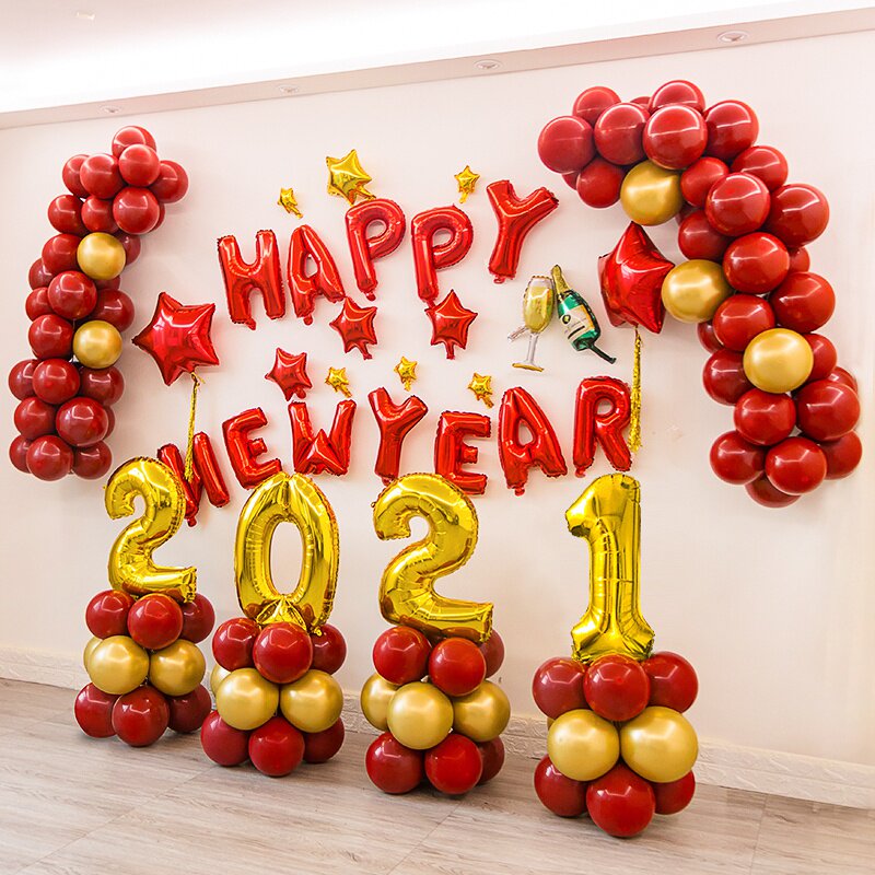 装饰新年快乐2021幼旦元儿园过f室教牛年气球用品公司年会场景
