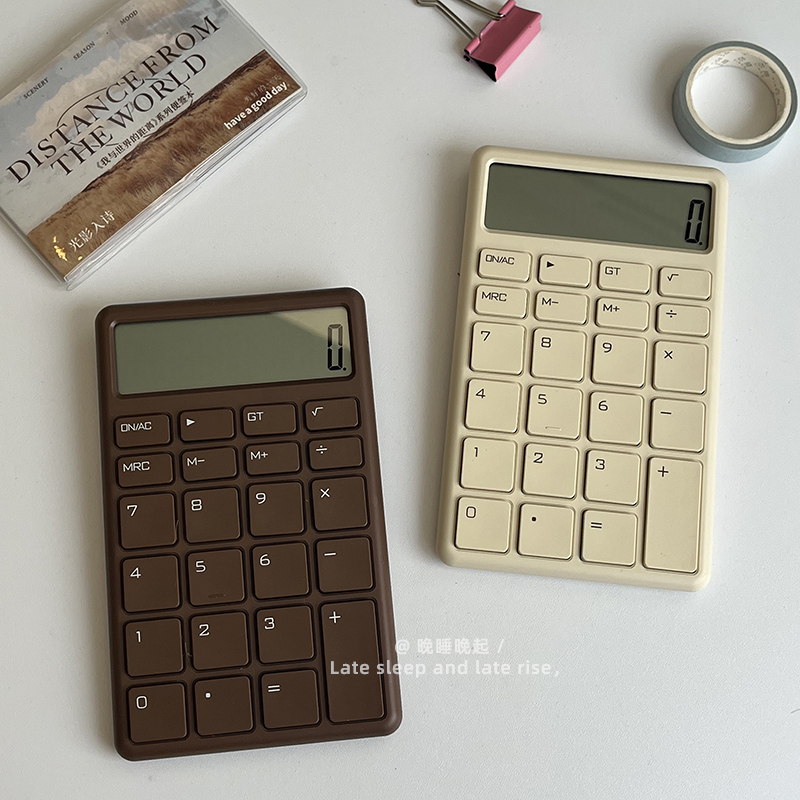 小型便携巧克力计算器ins复古简约12位迷你计算机女生学习办公用