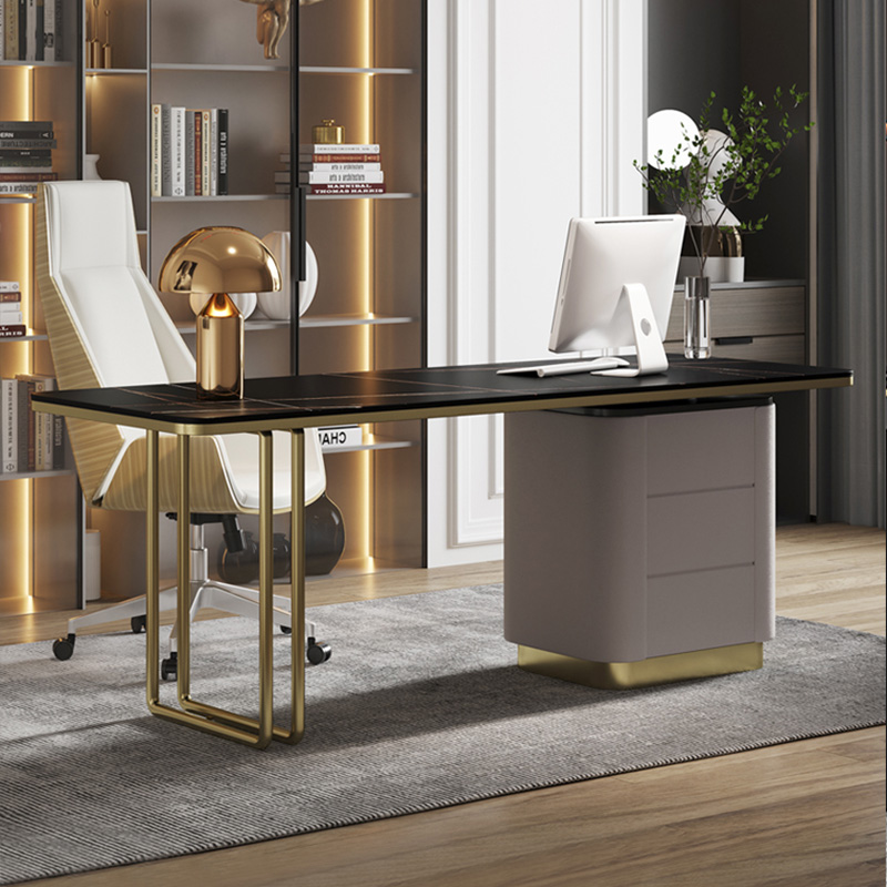意式极简亮光岩板书桌轻奢现代简约写字台设计师办公桌书房电脑桌