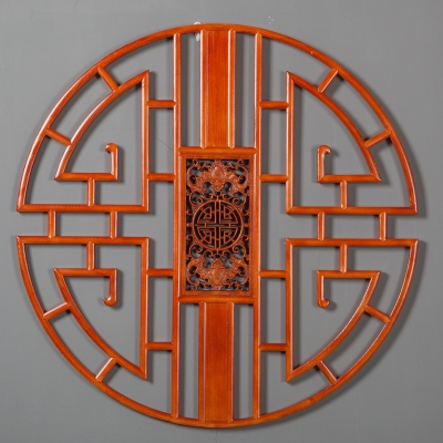 淘宝仿古挂件实木花窗格圆形古风定做茶室背景墙壁挂隔w断中式装饰玄
