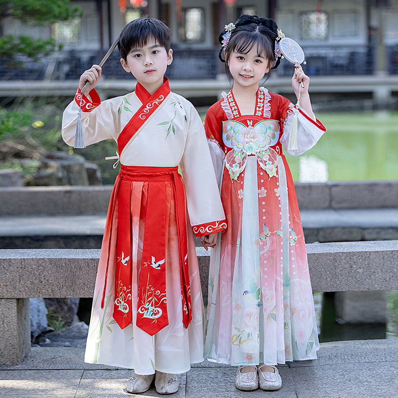 儿童汉服夏季2024新款男童唐装国学服中国风女童古风超仙演出服装