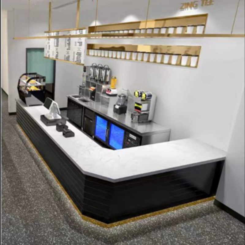 前台漆简约奶茶转角水吧台柜台大理石定制吧台现代收银台l烤型店