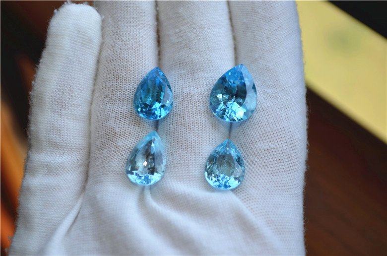 天然巴西天空蓝托帕石开口戒指吊坠耳钉女气质蓝宝石纯银镶嵌银饰