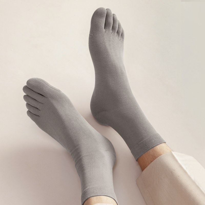 五指袜子男士纯棉春秋款防臭吸汗全棉中筒秋季运动纯色脚趾分趾袜