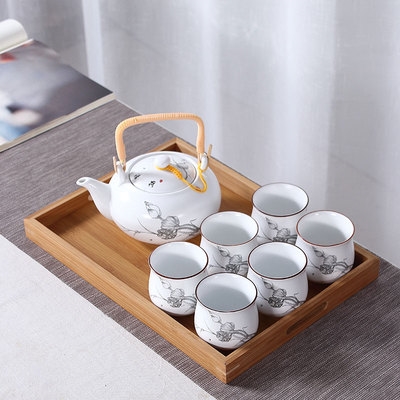 新品陶瓷茶具套装景德镇提梁壶家用中式整套现代简约茶盘大号茶壶