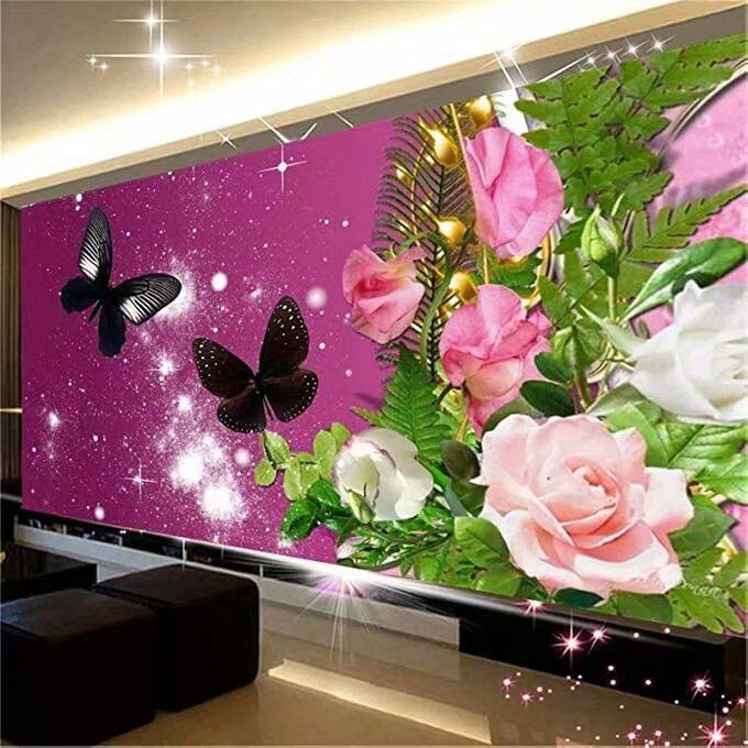 钻石画满钻 客厅 植物花卉_新款5d钻石画满钻现代简约客厅植物玫瑰
