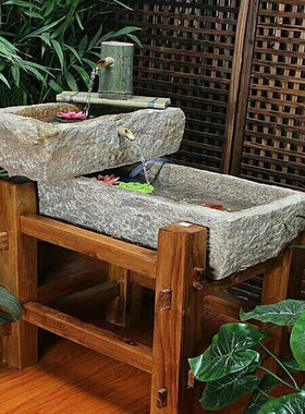 瓦缸陶土老式养鱼老旧石槽流水牛槽