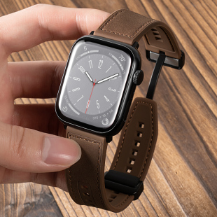 适用applewatch9表带iwatch8苹果S9手表皮质S8夏天S7弹力硅胶7磁吸SE高级男ultra真皮S6创意运动女透气防水