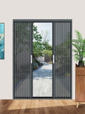 金刚网纱窗门带锁防盗推拉式折叠风琴式伸缩防蚊纱门隐形家用自.