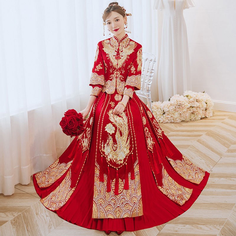 秀禾服新款新娘结婚2021秋冬中国风婚纱礼服男女套装小个子敬酒服