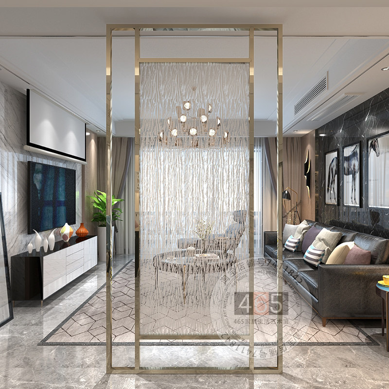 艺术玻璃屏风广东厂家直销家用入户玄关隔断轻奢北欧夹丝玻璃.