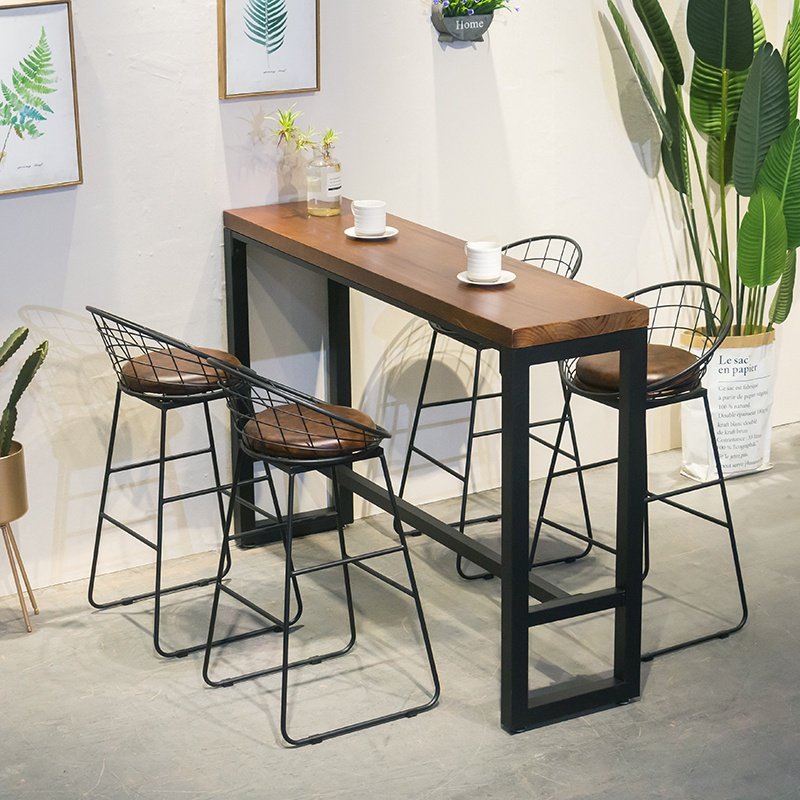 吧台吧桌复古工业风靠墙实木长条桌子家用阳台休闲酒吧桌椅组合