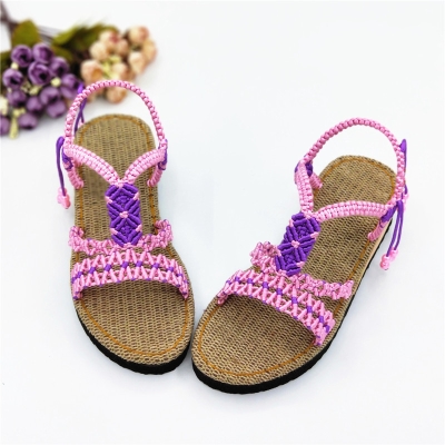 凉鞋编织中国线线包家居丝线坡高台结拖鞋夏材料手工跟五号手编女