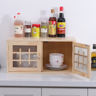 实木碗柜家用小型碗橱简易厨房储物菜柜收纳柜子餐边柜置物架透气