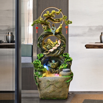 中式流水喷泉鱼缸客厅落地摆件图片