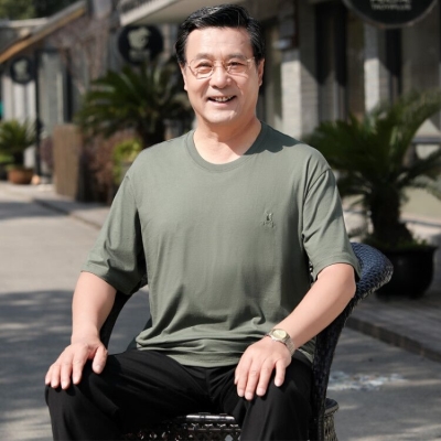 夏季中老年人男士圆领老头衫纯棉短袖背心t恤宽松大码白色汗衫.