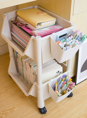 桌下书本收纳箱可移动带轮装书箱子学生宿舍教室书箱整理盒书桌架
