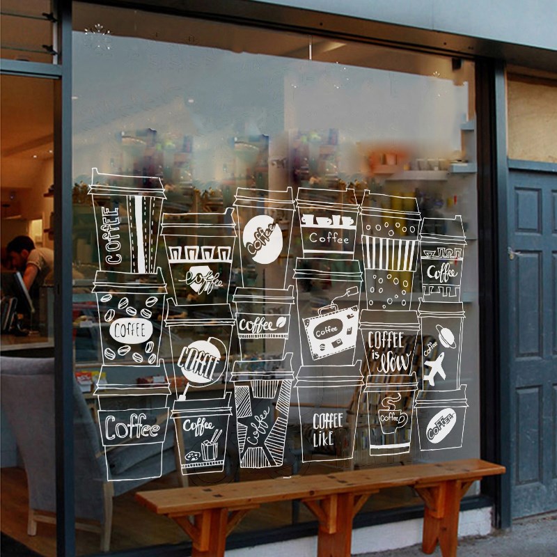 创意时尚咖啡杯咖啡馆网咖西餐厅店铺个性装饰画墙贴橱窗玻璃贴.