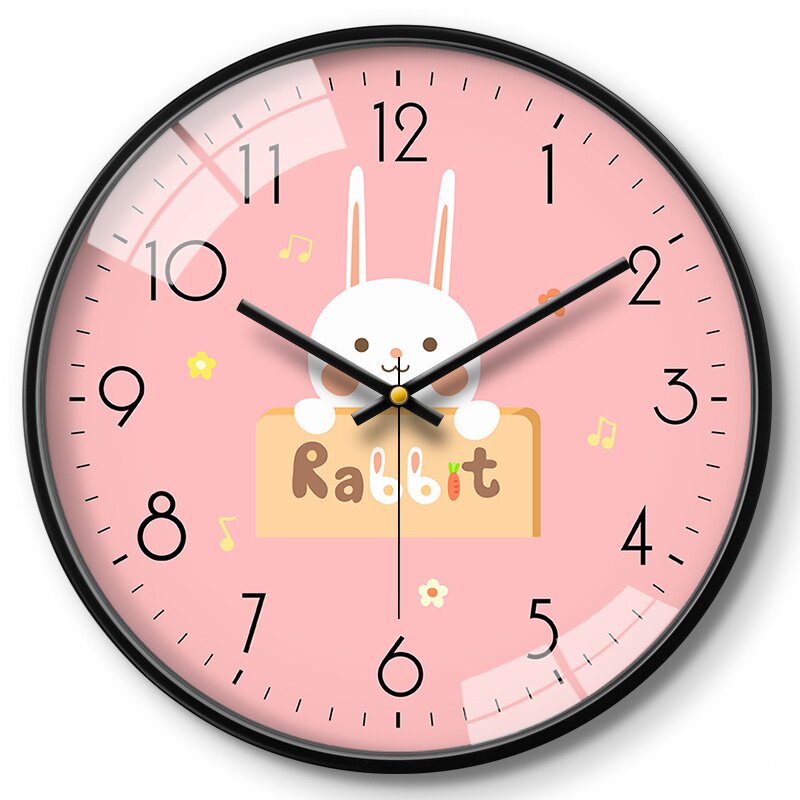(今日10折)新品儿童房挂钟女孩公主静音时钟女童卧室房间可爱小兔子挂
