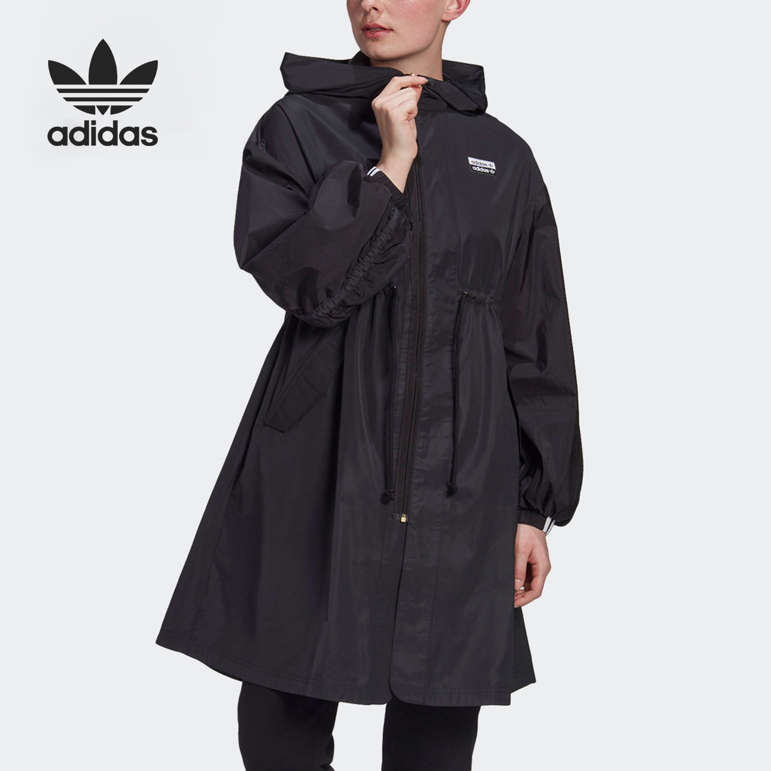 adidas/阿迪达斯正品三叶草 女子时尚连帽长款运动风衣外套gj8276