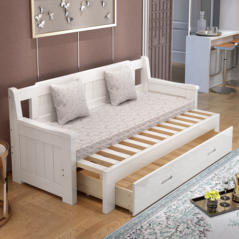 实木沙发床可折叠客厅小户型松木双人1.5米1.8坐卧两用多功能推.