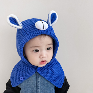 婴儿帽子秋冬季可爱超萌一岁宝宝帽子围巾一体儿童毛线帽冬款男童