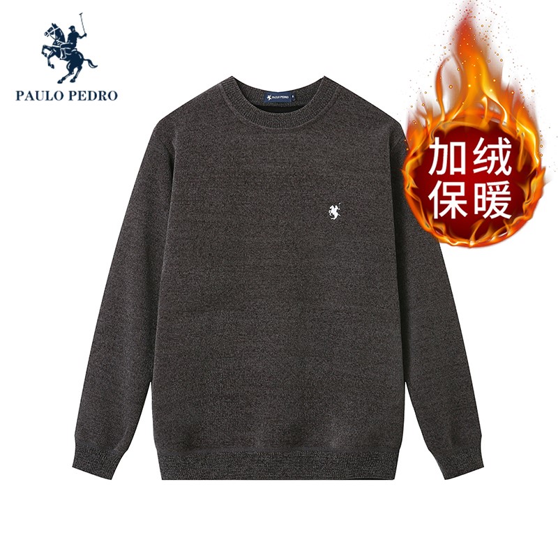 8002正品保罗彼得旗舰店男装秋冬加绒加厚针织衫雪尼尔毛衣长袖