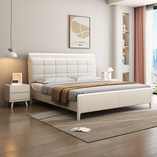 现代简约实木床奶油风劳伦斯软靠实木床主卧1.8米双人高箱储物床