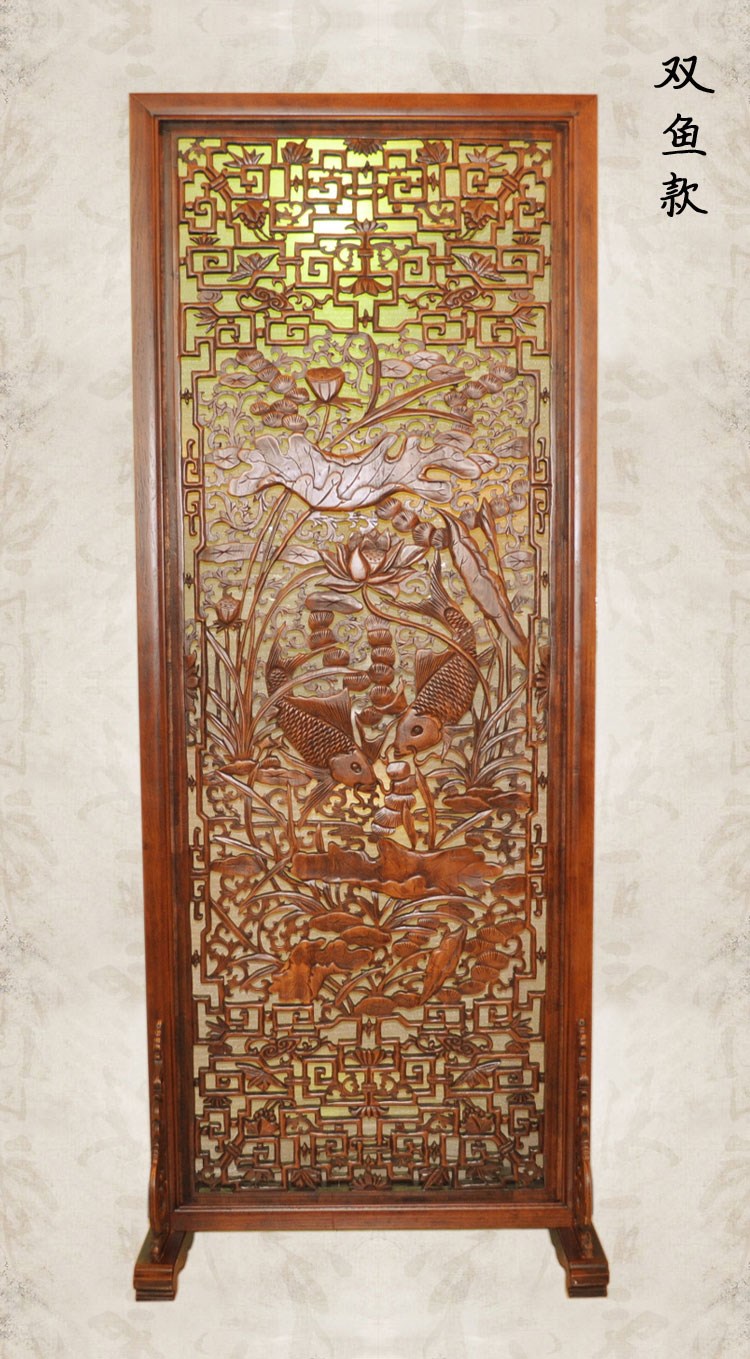 东阳木雕屏风镂空雕花双面中式客厅隔断实木玄关移动屏风落地座屏