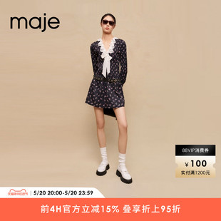 Maje Outlet夏季女装法式优雅木耳领碎花短款连衣裙MFPRO03171