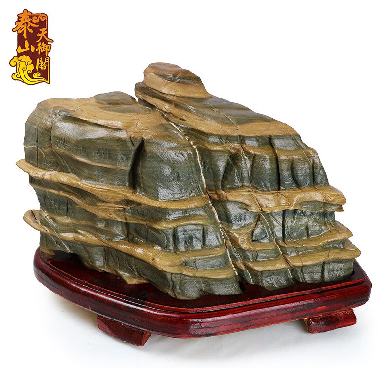 松花石原石摆件天然奇石观赏石头景观石客厅办公桌装饰品实木底座