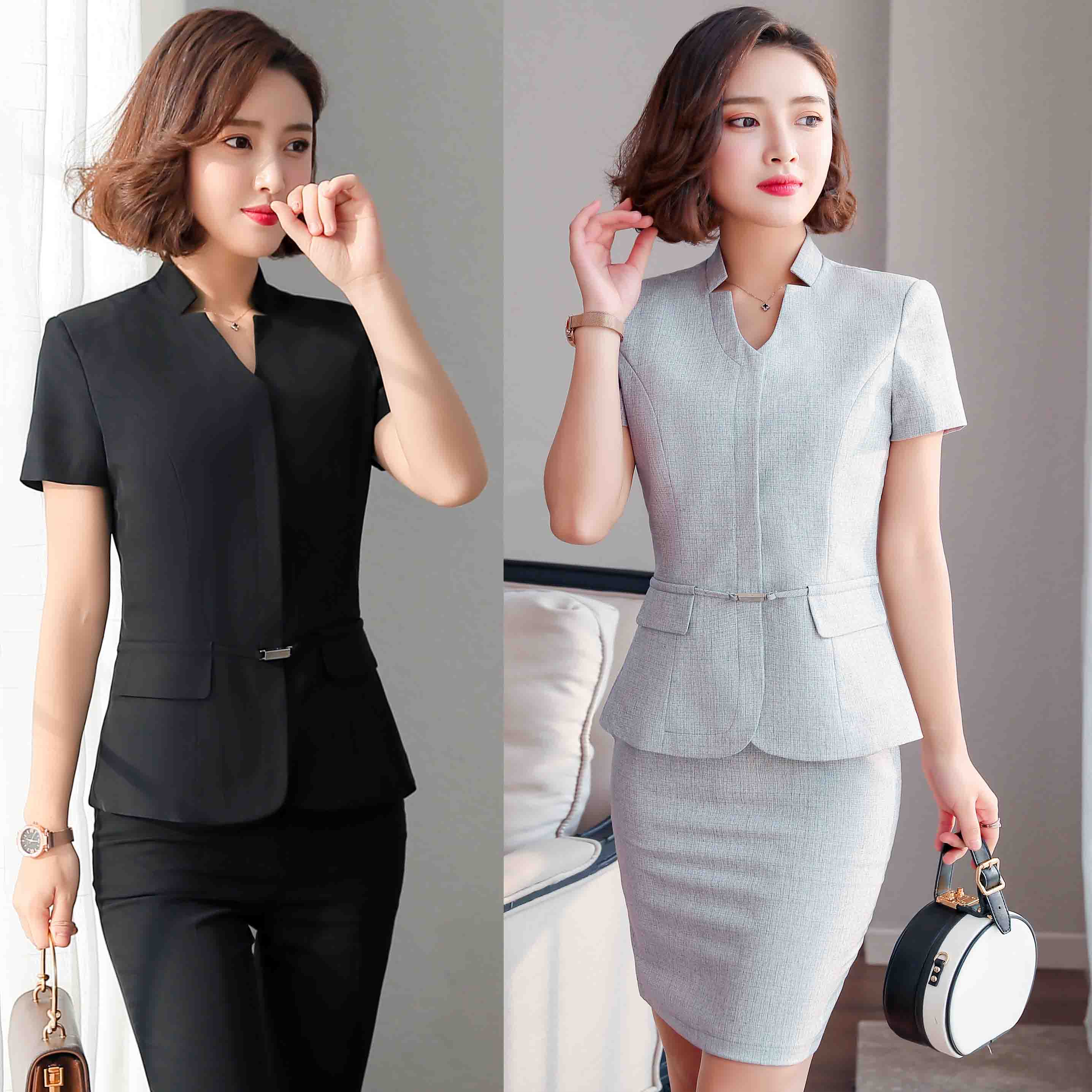 酒店餐饮经理店长领班职业套装女夏装短袖珠宝店美容师工作服套裙