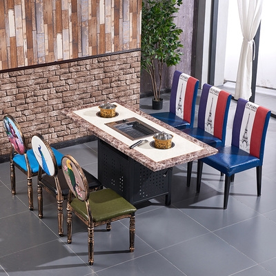 无烟自助烤涮一体桌韩式烤肉桌子商用烧烤店桌椅大理石火锅桌定制