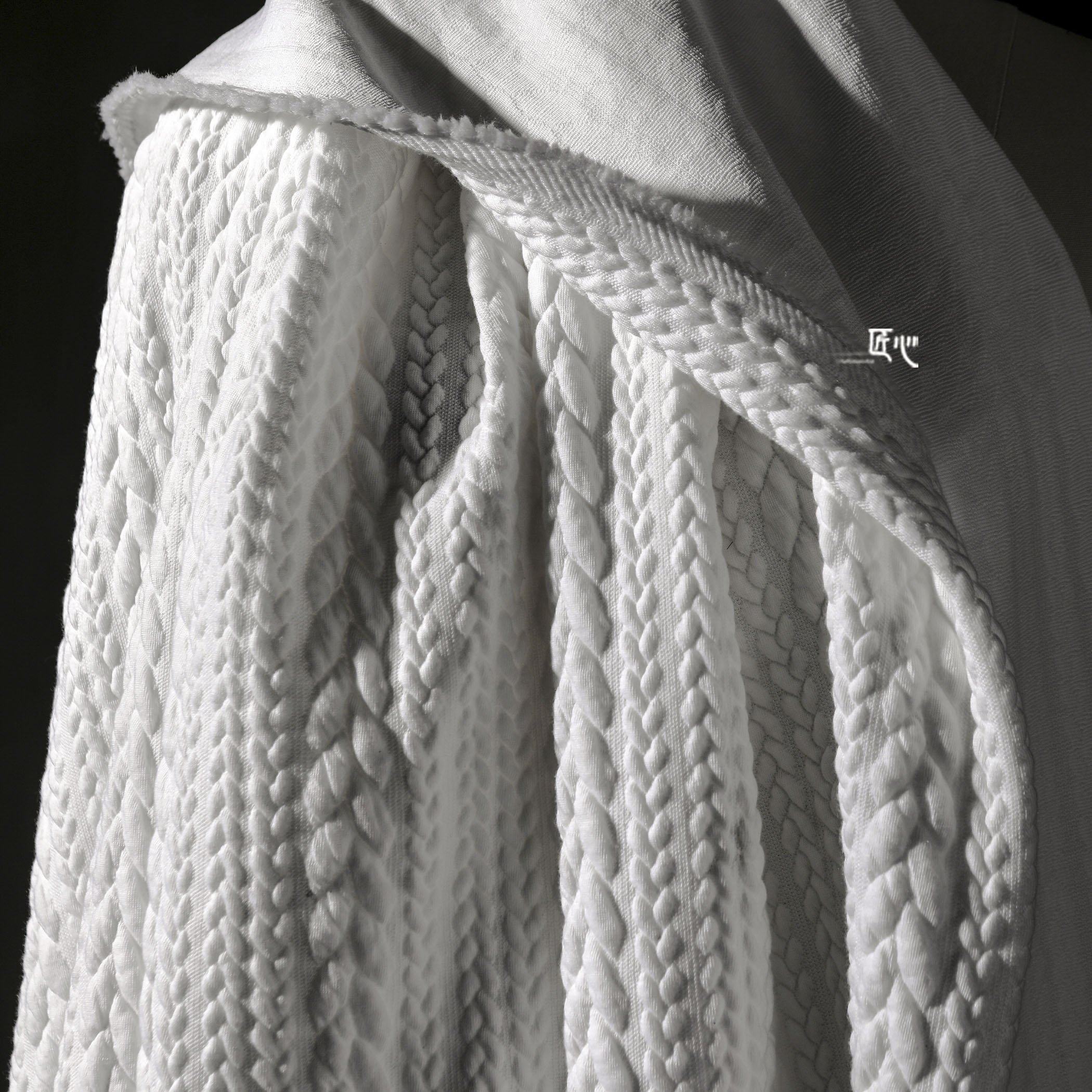 c纯白色大麦穗立体绞花纹理针织布厚毛衣麻花时尚卫衣设计师面料
