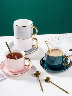咖啡杯欧式小奢华咖啡杯碟套装北欧风格家用下午茶杯子花茶杯陶瓷