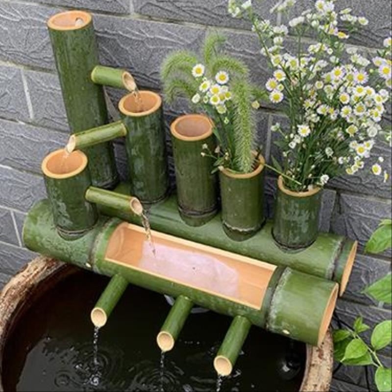 养鱼陶瓷盆景潜水泵雾化一体假山流水喷泉循环水系统小型鱼缸摆.