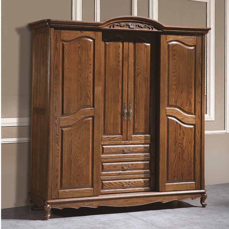 北美红橡木家具简美式全实木四门移门大衣柜储物收纳整理衣柜橱子