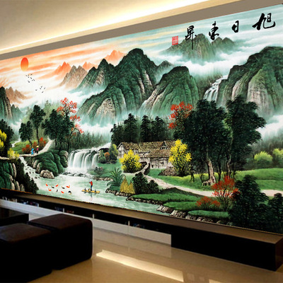 新品旭日东升十字绣2020新款线绣客厅大幅大气中国风景山水画自己