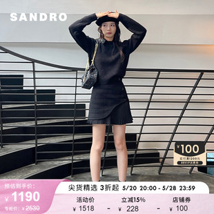 【博主同款】SANDRO Outlet女装娃娃领黑色针织毛衣SFPPU02041