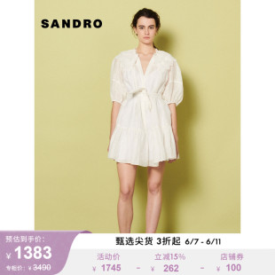 SANDRO Outlet女装春夏法式镂空系带白色公主裙连衣裙SFPRO02448