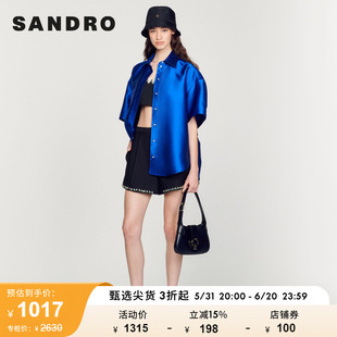 SANDRO Outlet女装简约蓝色精致廓形OVERSIZE短袖衬衫SFPCM00682