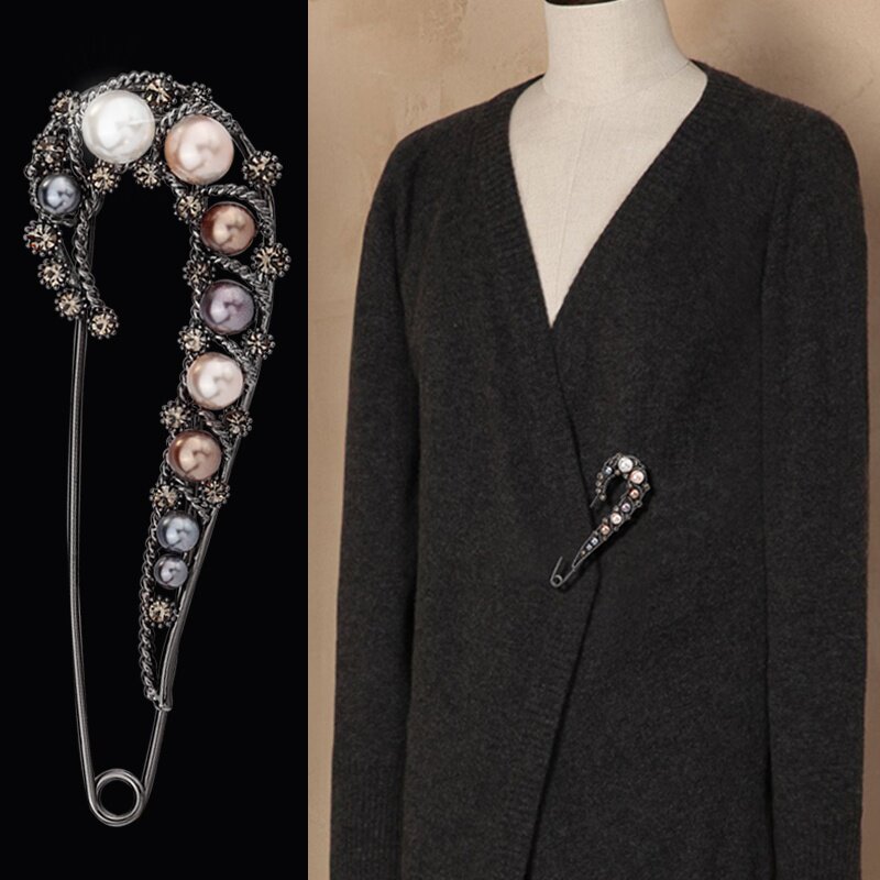 超大号别针扣毛衣外套开衫别针大衣胸针胸花女复古珍珠披肩扣配饰