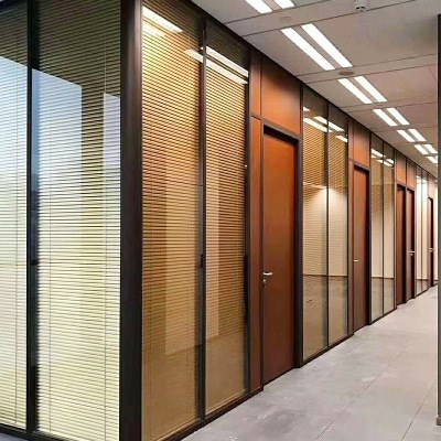 重庆办公室钢化玻璃隔断墙铝合金中空百叶磨砂隔音透明屏风高隔断