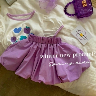 女童夏季宝宝紫色短T花苞短裤女套装2023新款韩版洋气女孩两件套