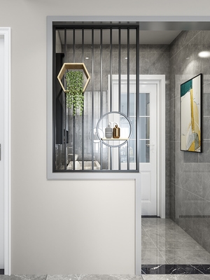 北欧金属屏风入户门厅玄关隔断客厅沙发边置物架洗漱台旁半截屏.