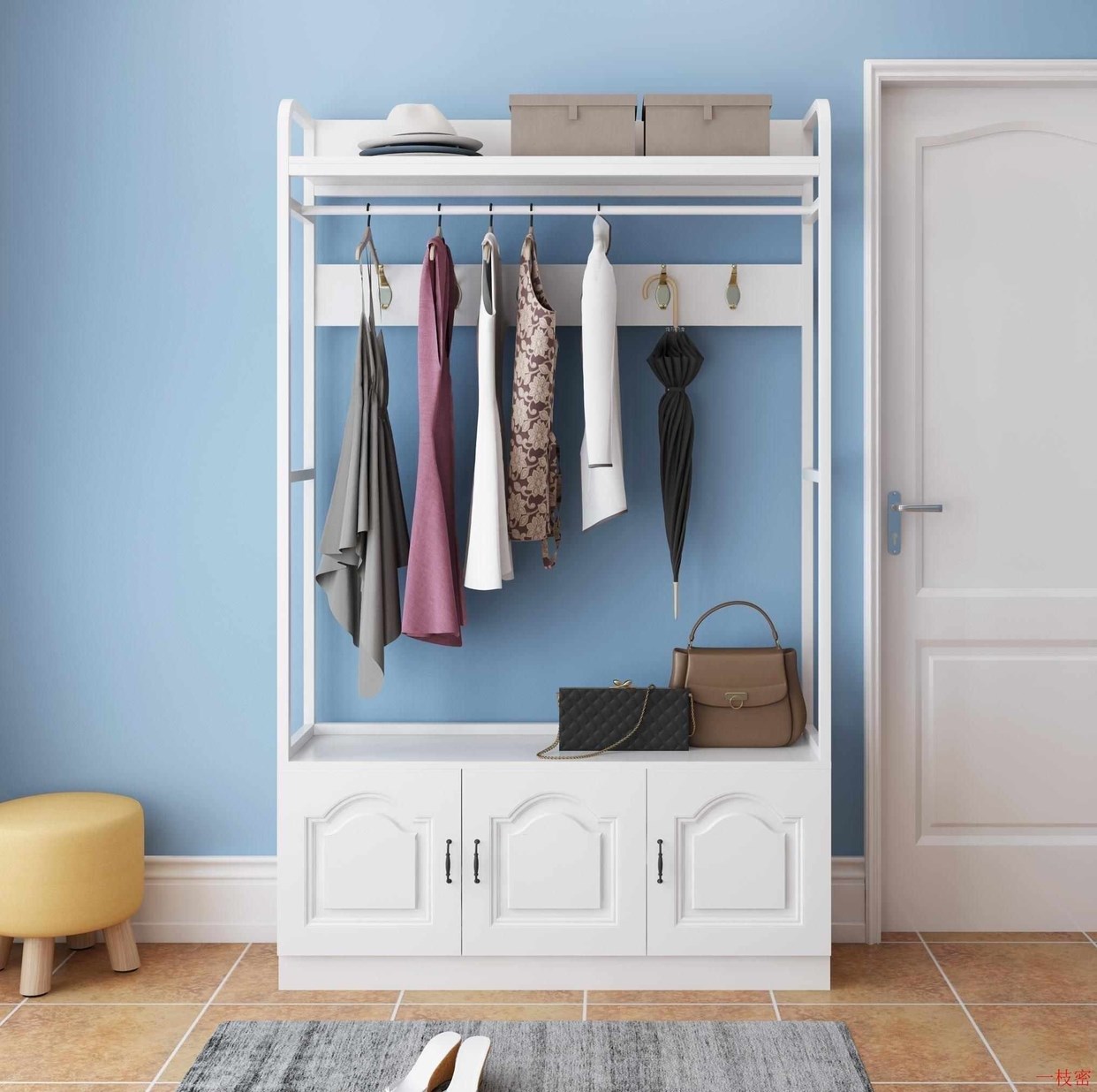 门厅鞋柜挂衣架一体挂衣服带换鞋凳挂衣柜进户门口简约现代衣帽