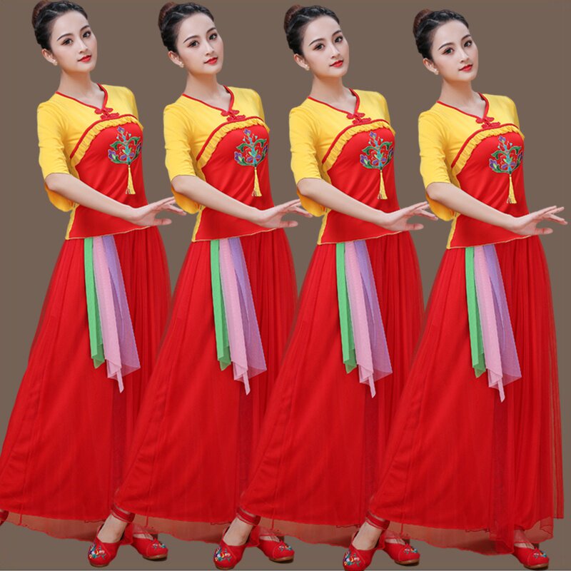2021广场舞服装新款套装民族风扇子舞秧歌舞蹈服跳舞演出表演服