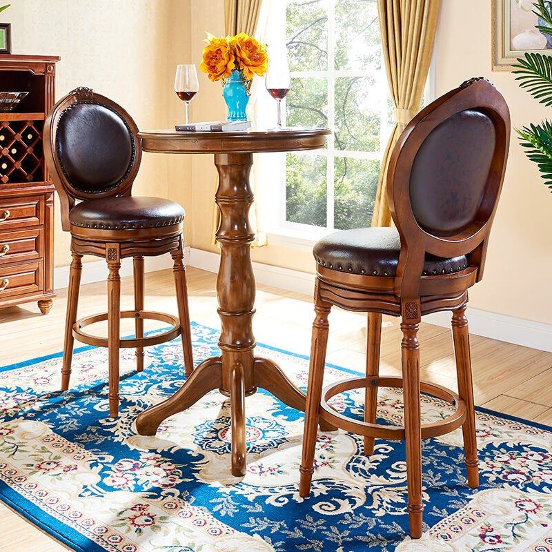 艾斯家乐美式吧椅实木酒吧椅欧式高脚椅旋转高椅厨房岛台椅阳台休