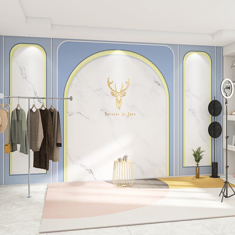 3d立体仿石膏线墙纸轻奢美容院服装店直播装饰壁纸北欧大理石墙布