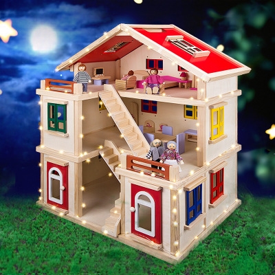 儿童木制仿真女孩过家家玩具娃娃屋别墅公主房家具灯光屋娃娃家